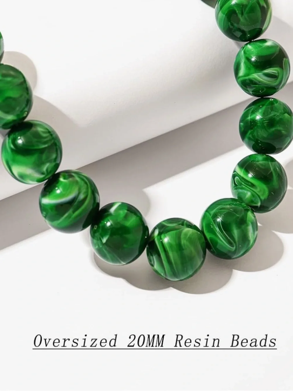 Green Beaded Marbled Necklace - Picture 3 of 8